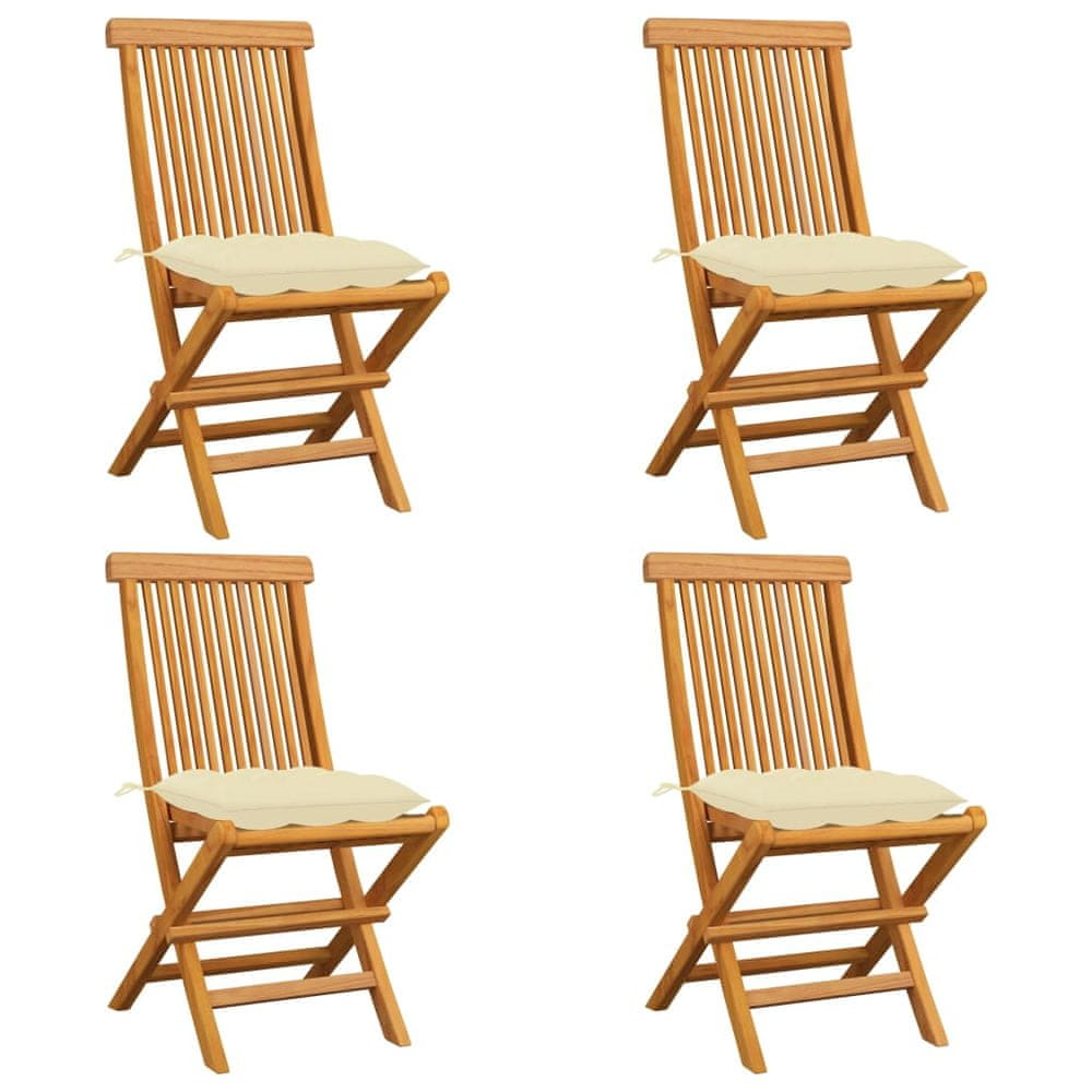 Petromila vidaXL Záhradné stoličky s krémovo-bielymi podložkami 4 ks tíkový masív